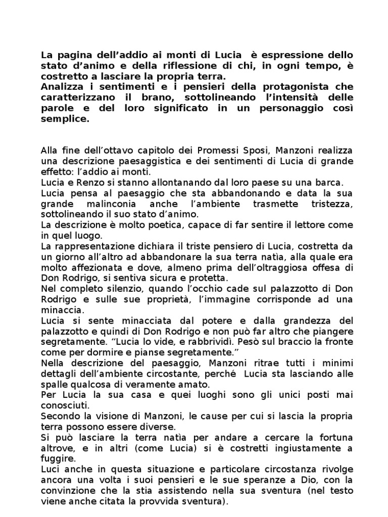 Testo Lucia Manzoni ADDIO AI MONTI PDF