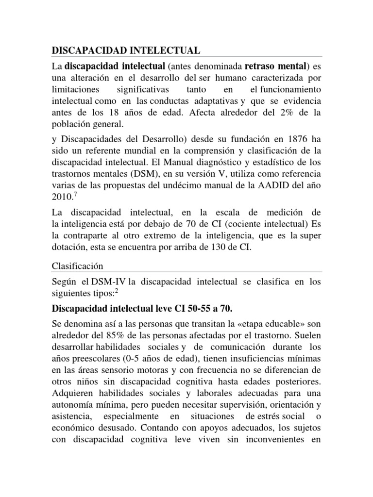 Tipos y características de discapacidad intelectual | PDF ...