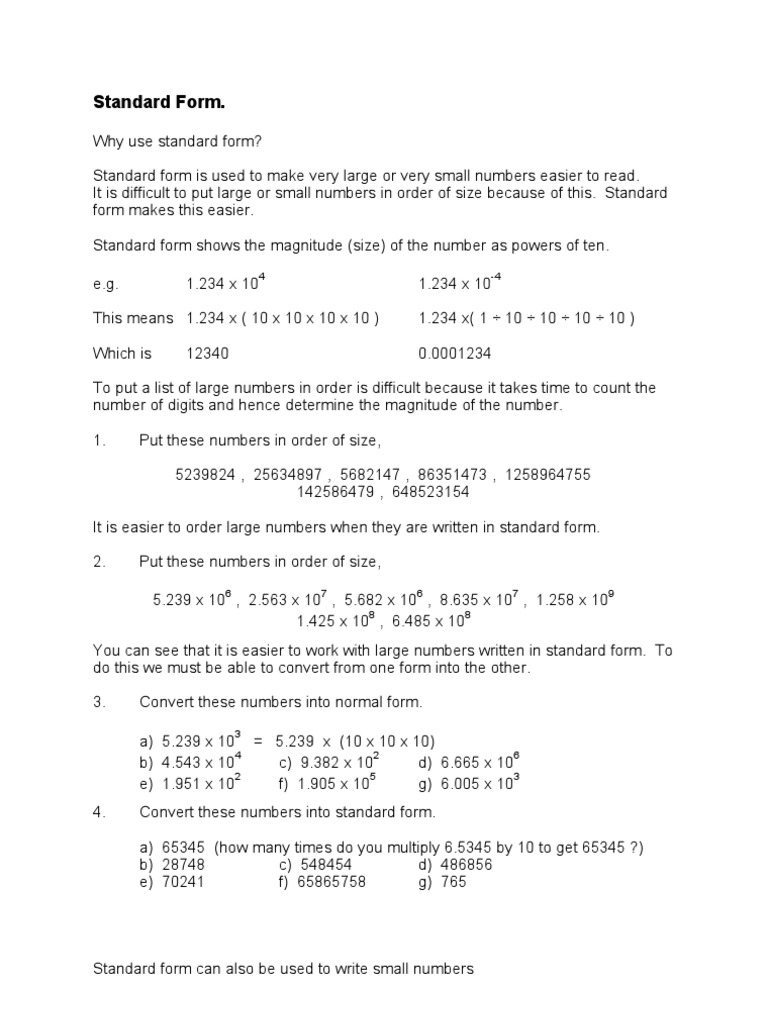 Standard Form (1) Numbers Physics & Mathematics