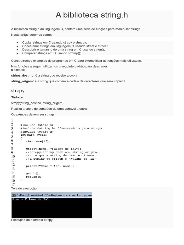 Funções da Biblioteca string.h em C | PDF | C (linguagem de programação ...