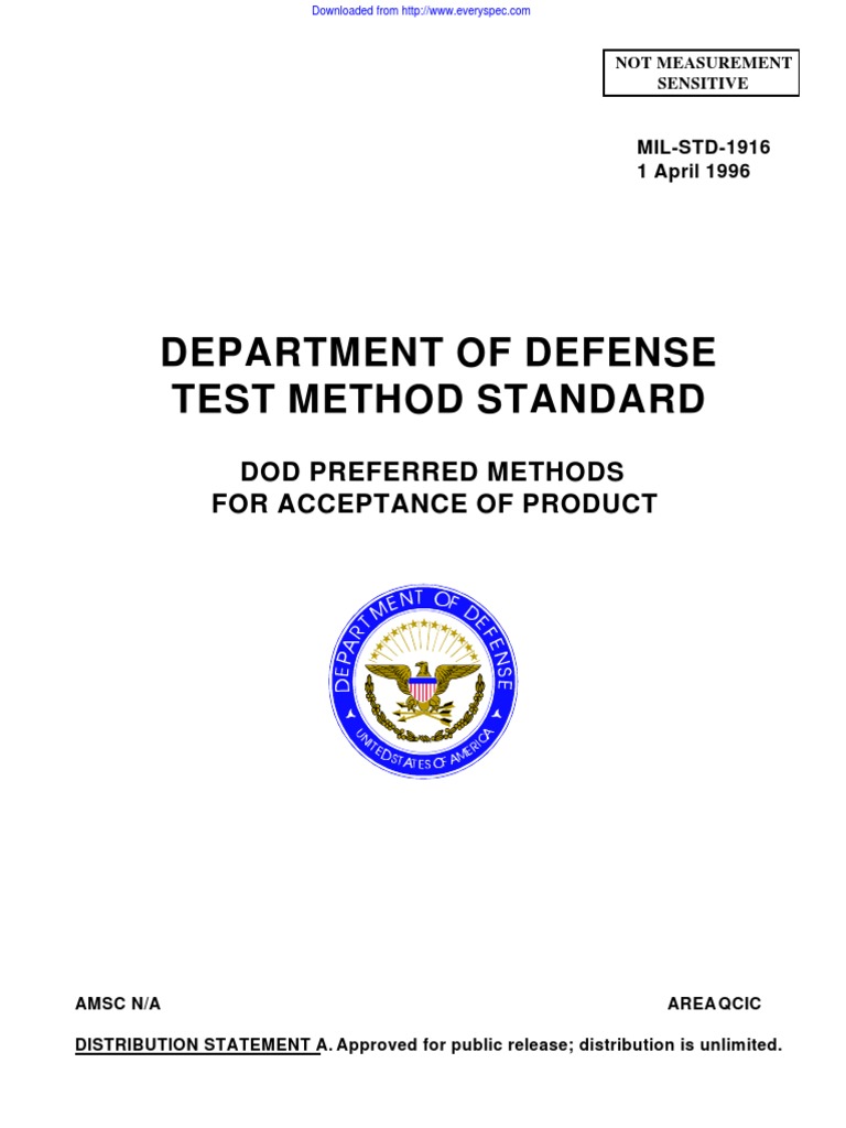 Mil STD 1916 PDF | PDF | Quality Management System | Sampling (Statistics)