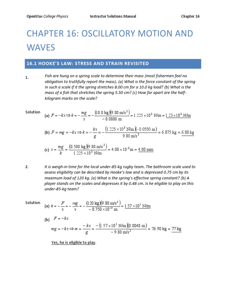 Physics Chapter 16 Answers Waves Physical Phenomena