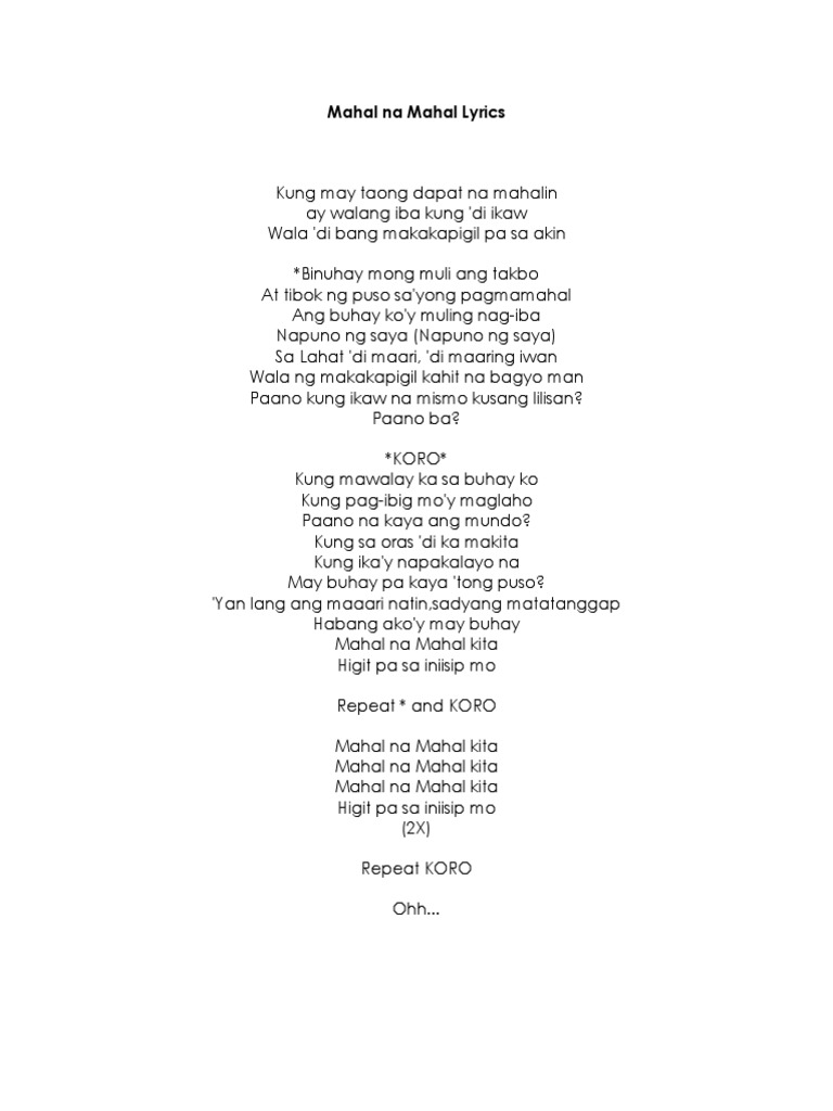 Mahal Na Mahal Lyrics | PDF