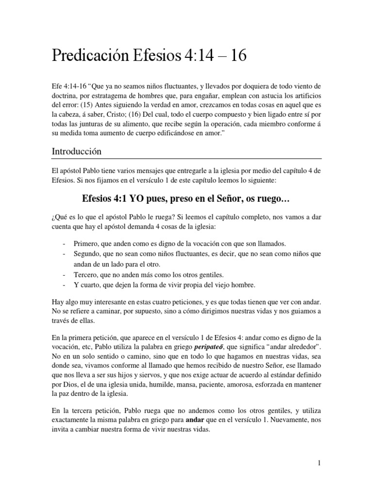 Predicacion Efesios 4 14 16 Pdf Cristo Titulo Verdad