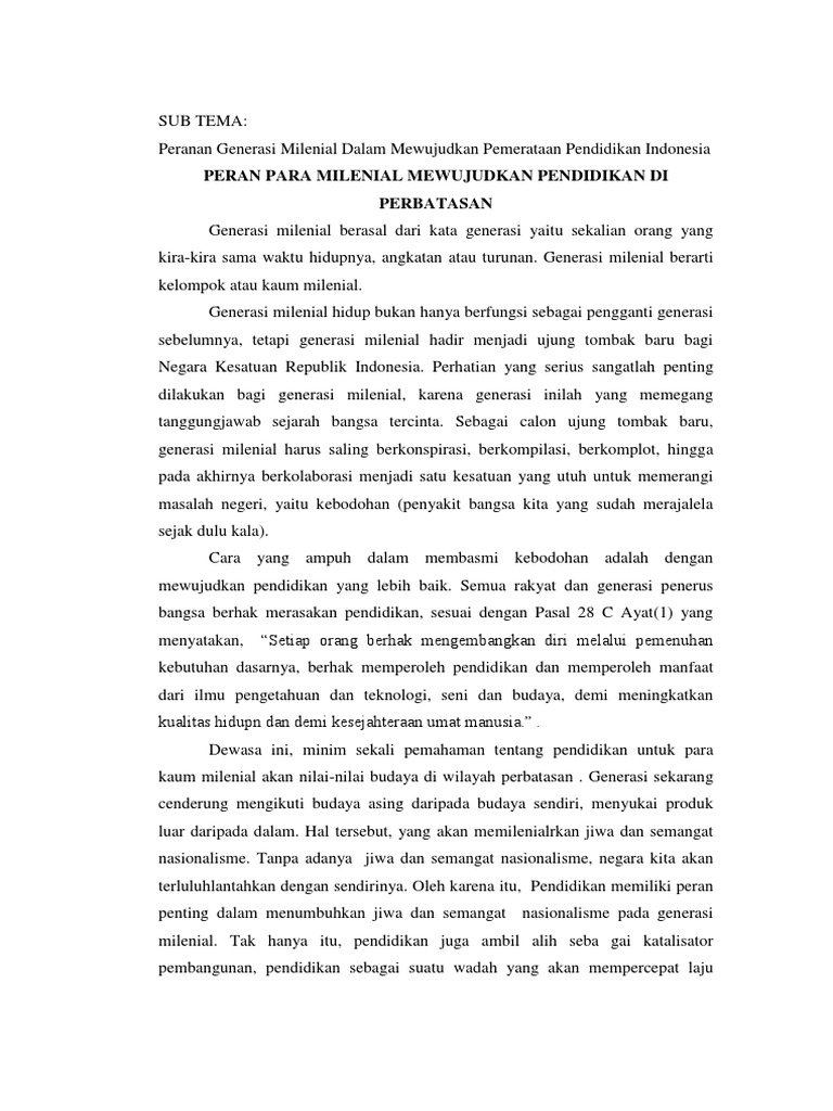 Essay Generasi Milenial