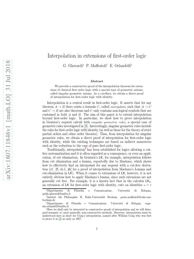 Interpolation in Extensions of First-Order Logic | PDF | First Order ...