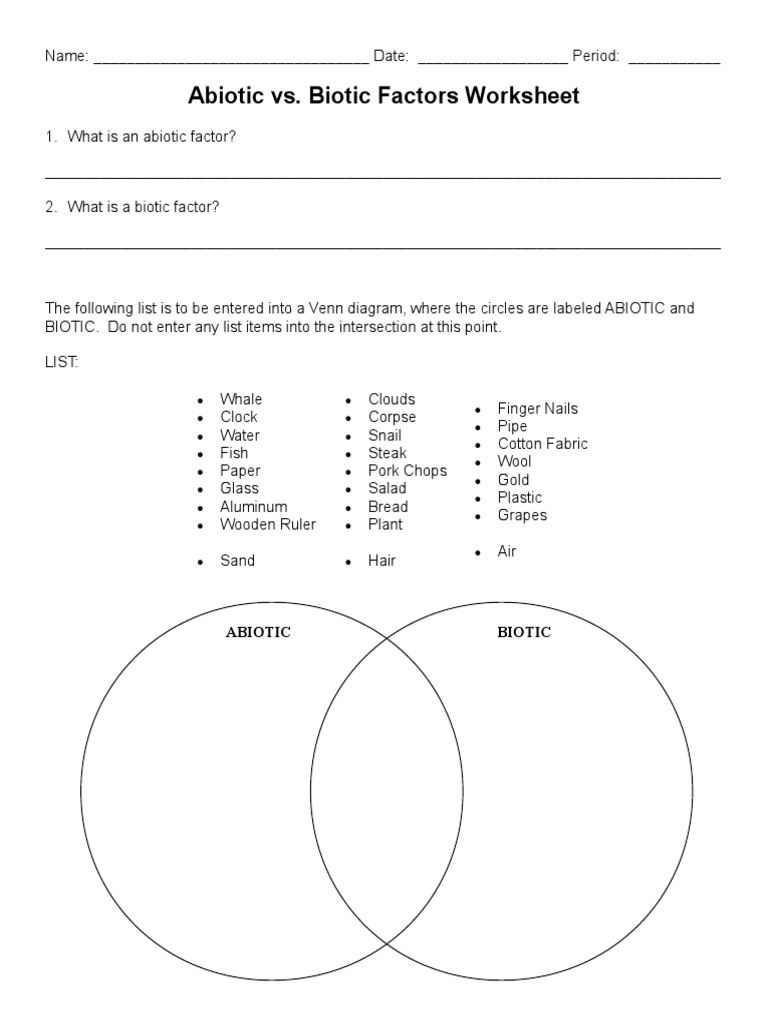 Abiotic Vs Biotic Factors Worksheet  PDF  Nature  Natural Inside Abiotic And Biotic Factors Worksheet