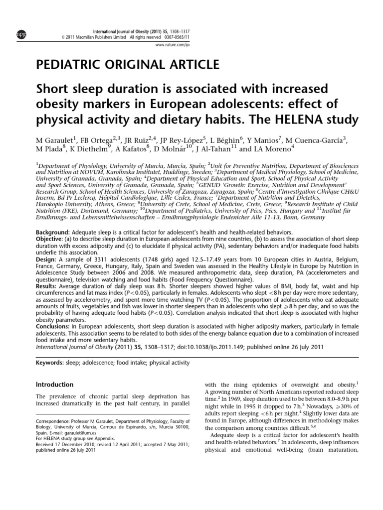 Sleep Duration and Obesity in Adolescents | PDF | Body Mass Index ...