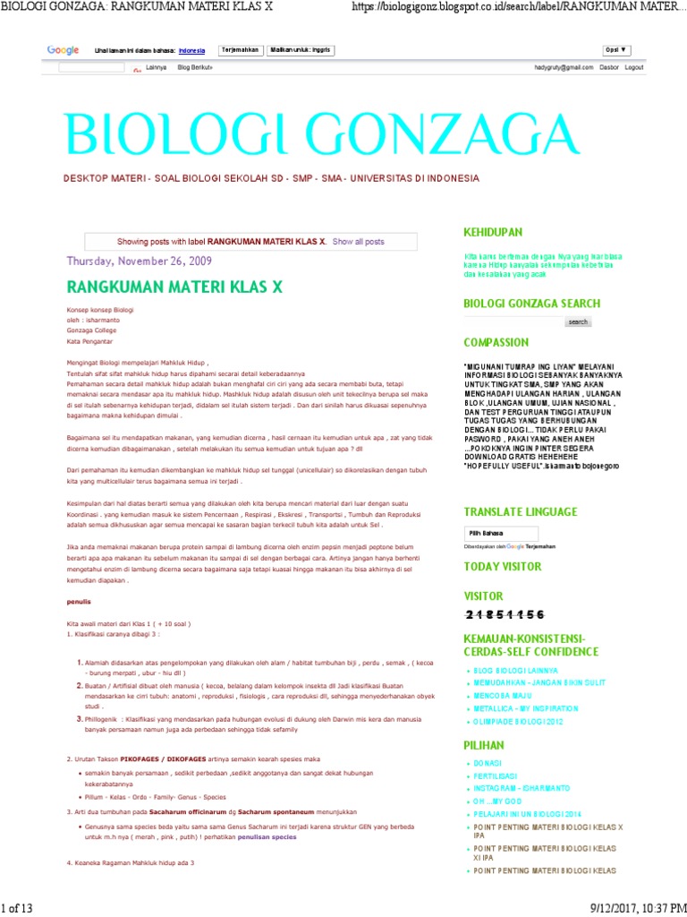 Rangkuman Materi Biologi Kelas X