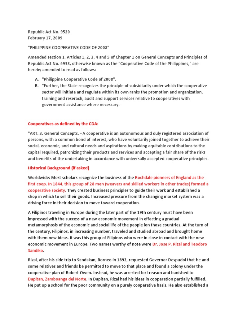 Philippine Cooperative Code Overview | PDF | Economies | Business