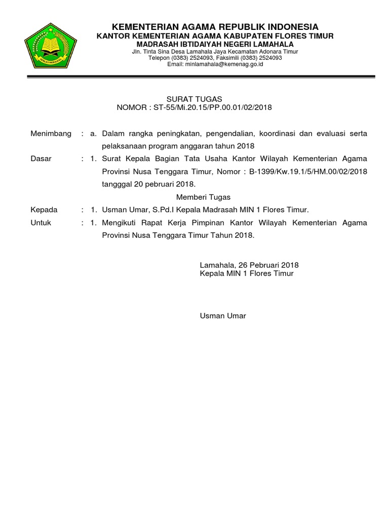 Surat Tugas Raker 2018 Pdf