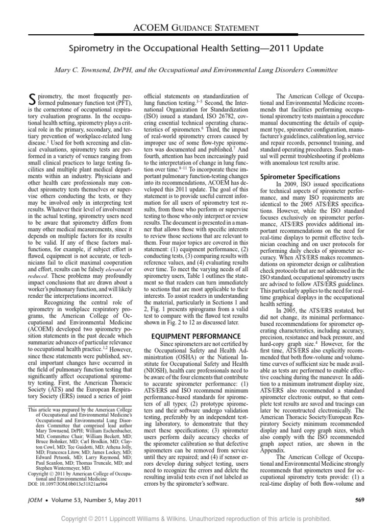 ACOEM Spirometry Statement PDF | PDF | Clinical Medicine | Medicine
