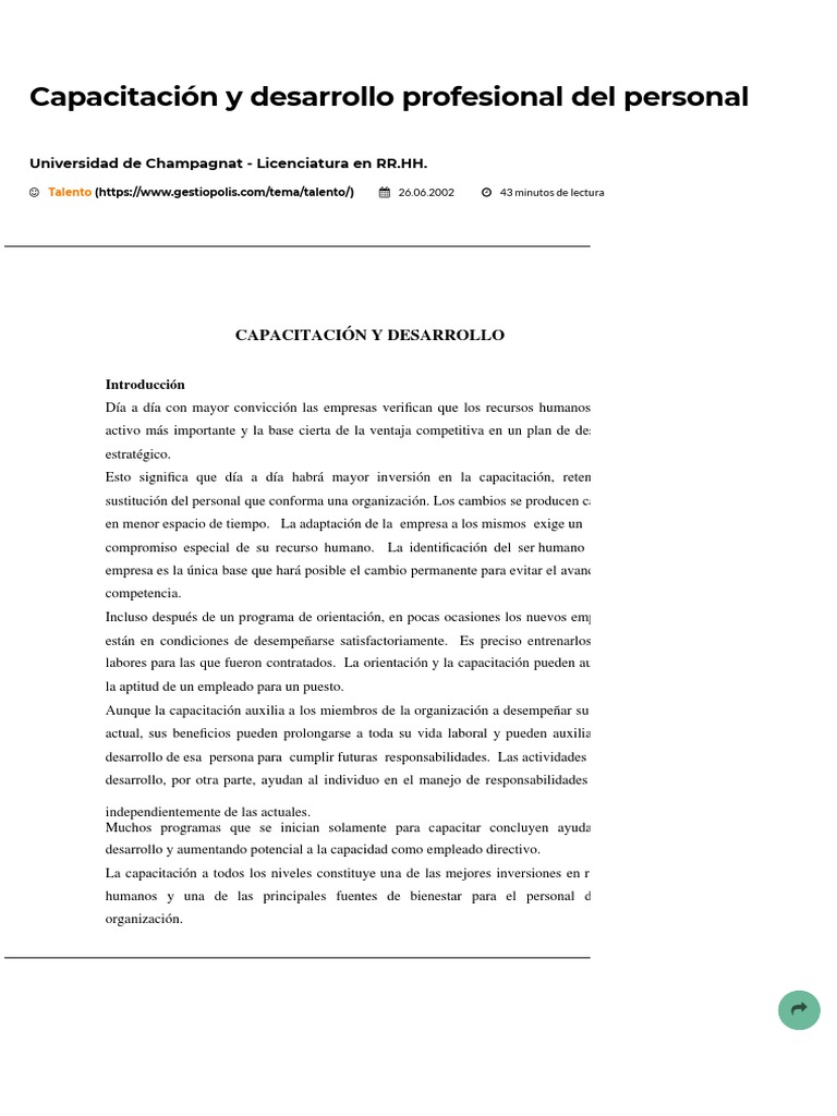 Capacitación y Desarrollo Profesional Del Personal - GestioPolis | PDF ...