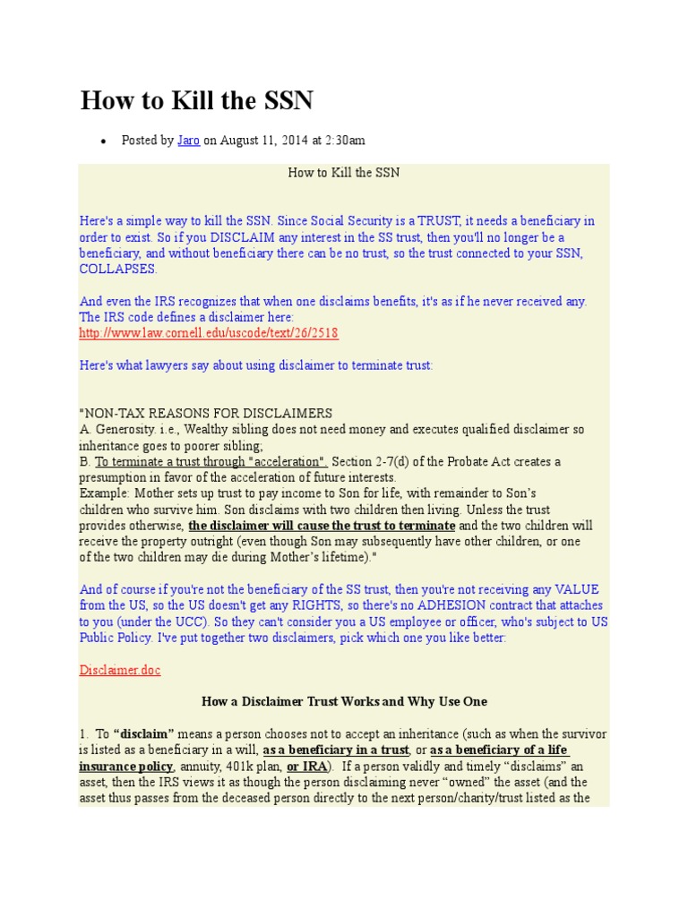 Terminating Your SSN Trust | PDF | Social Security Number | Trust Law