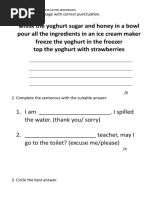 Whisk The Yoghurt Sugar and Honey in A Bowl Pour All The Ingredients in An Ice Cream Maker Freeze The Yoghurt in The Freezer Top The Yoghurt With Strawberries