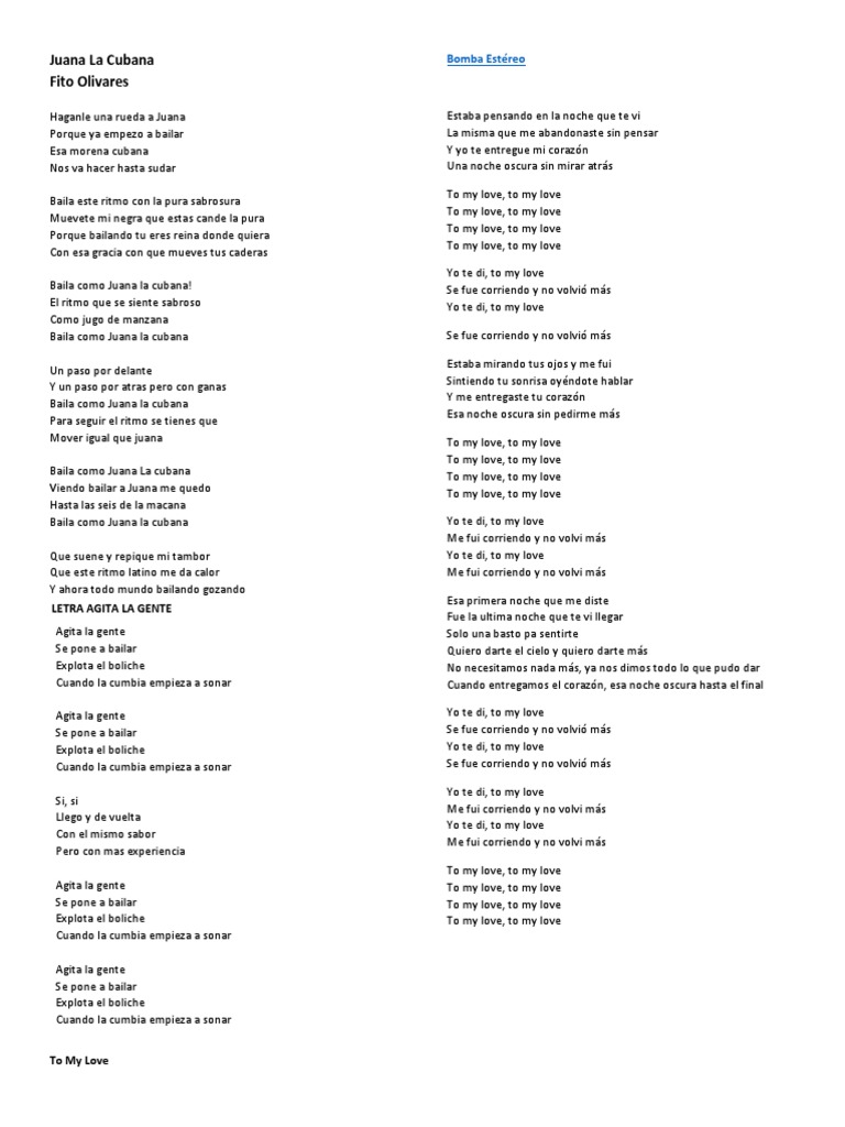 Letras Cumbias Amor Ocio Lyrics for juana la cubana by los flamers. letras cumbias amor ocio