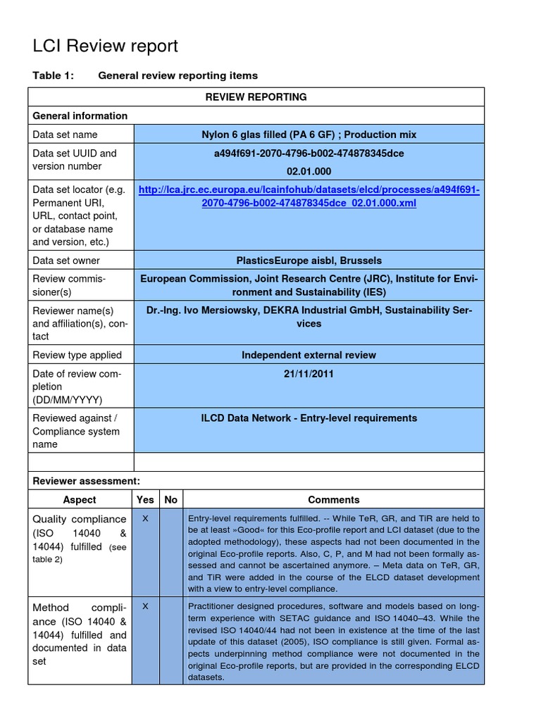 LCI Review Report: Table 1: General Review Reporting Items | PDF ...