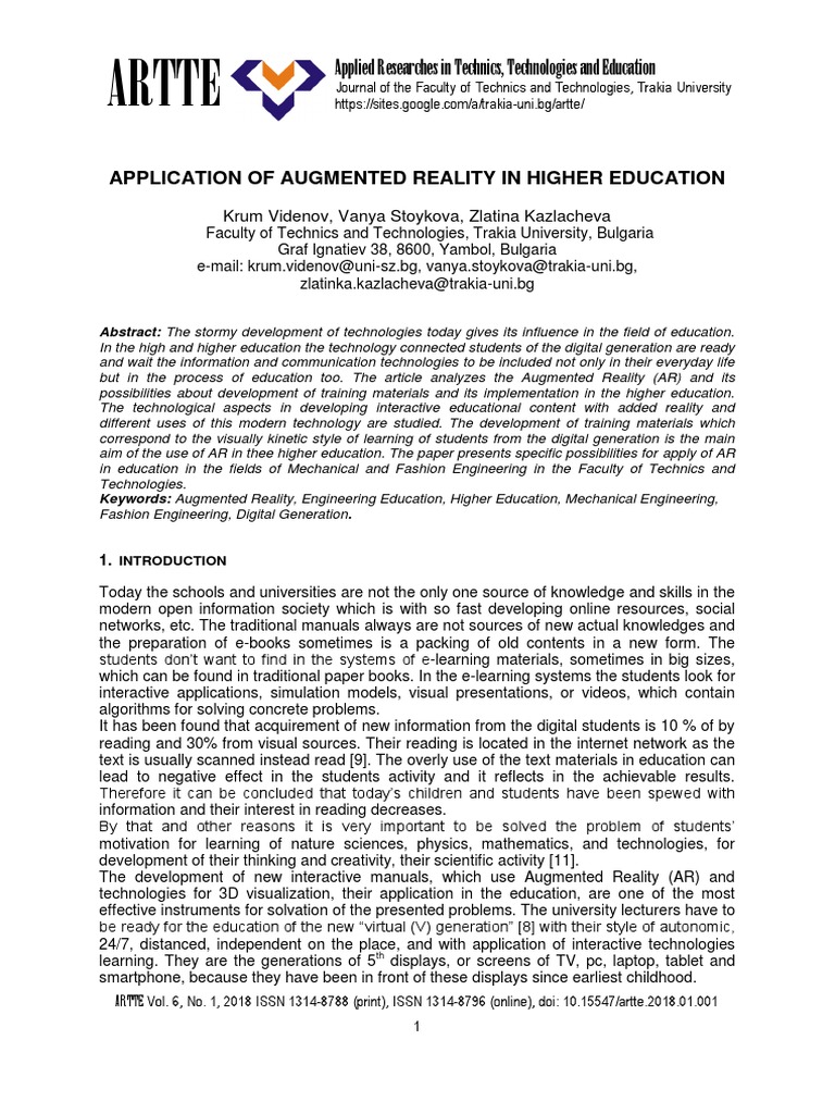 Application of Augmented Reality in High PDF | PDF | Augmented Reality ...