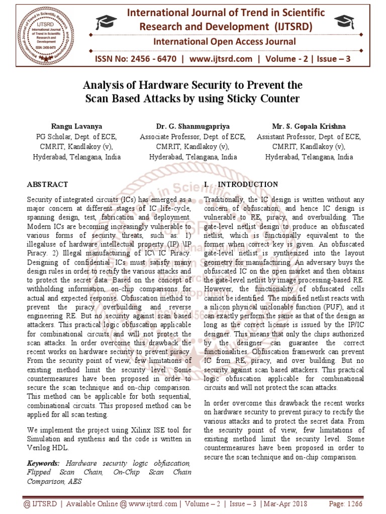 Hardware Security Against Scan Attacks | PDF | Cryptography ...