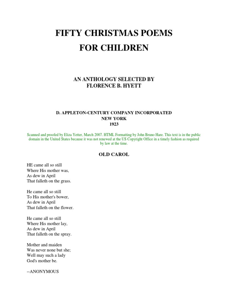 7444.fifty Christmas Poems For Children | PDF | Lullabies | Christmas for Free Christmas Speeches For Church Youth Printable