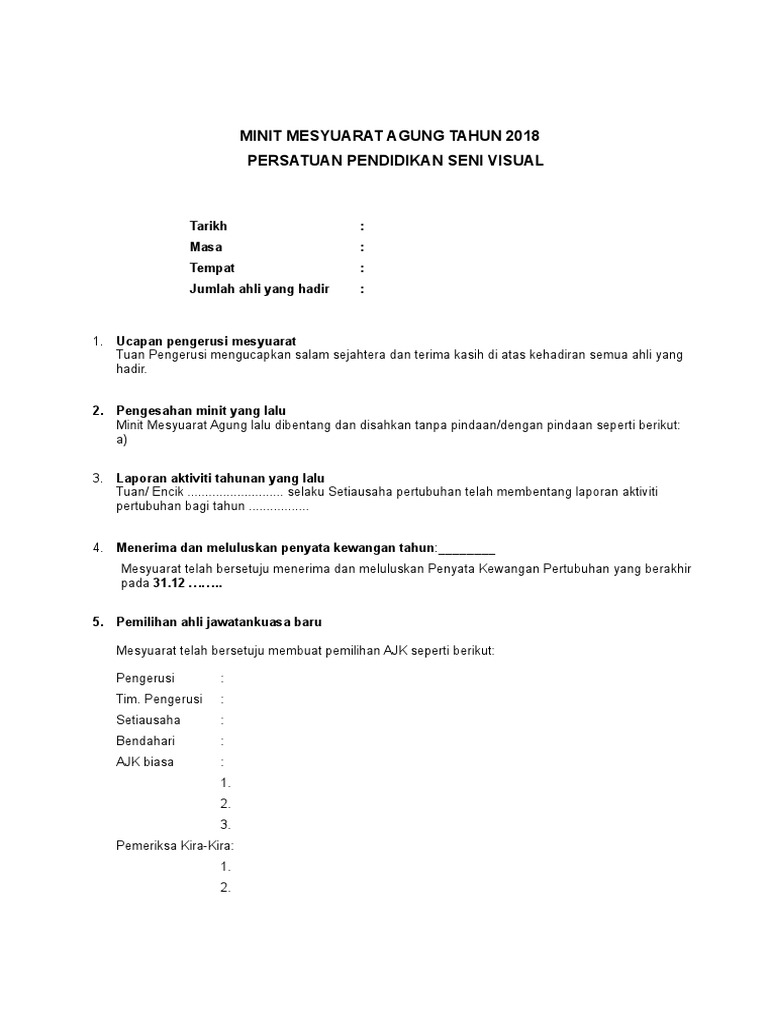 Contoh Minit Mesyuarat Agung Pdf