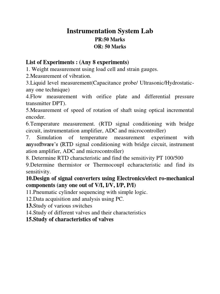 Instrumentation System Lab Experiments Guide | PDF