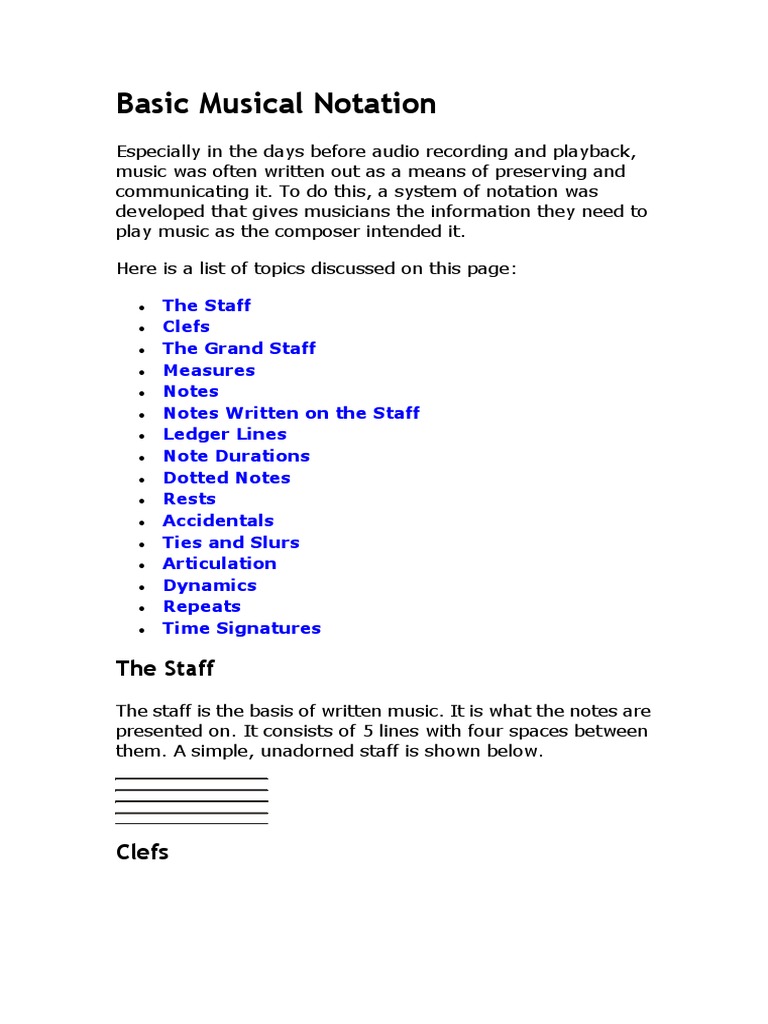 Basic Musical Notation PDF Clef Elements Of Music