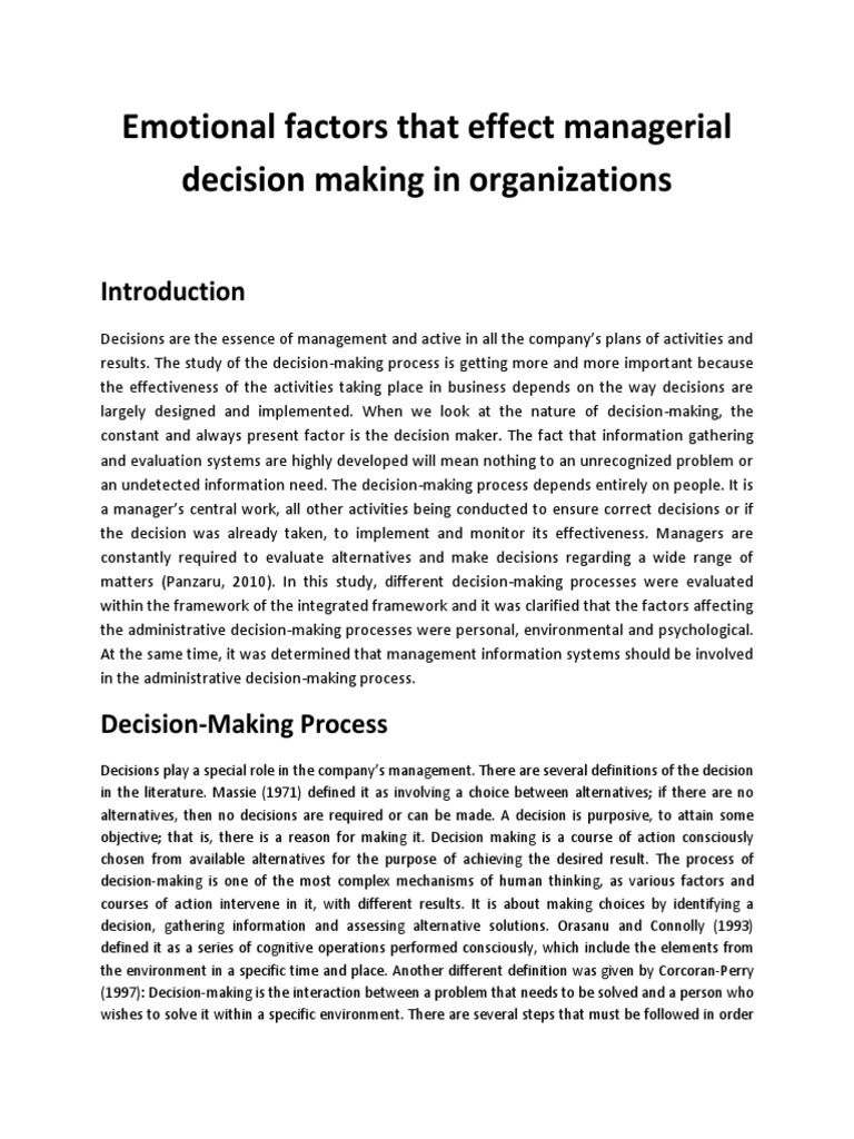 Emotional Factors That Effect Managerial Decision Making 