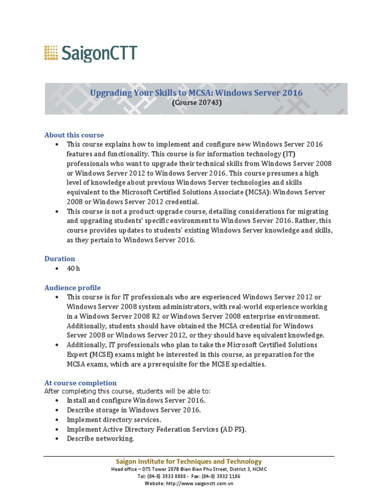 Upgrade to Windows Server 2016 Course | PDF | Hyper V | Windows Server 2008