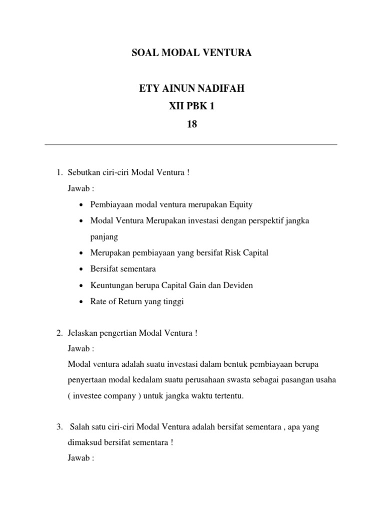 Soal Esay Modal Ventura