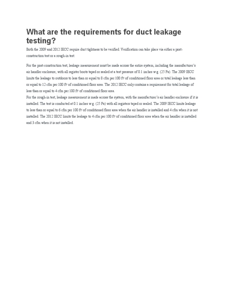 Requirements For Duct Leakage Testing PDF