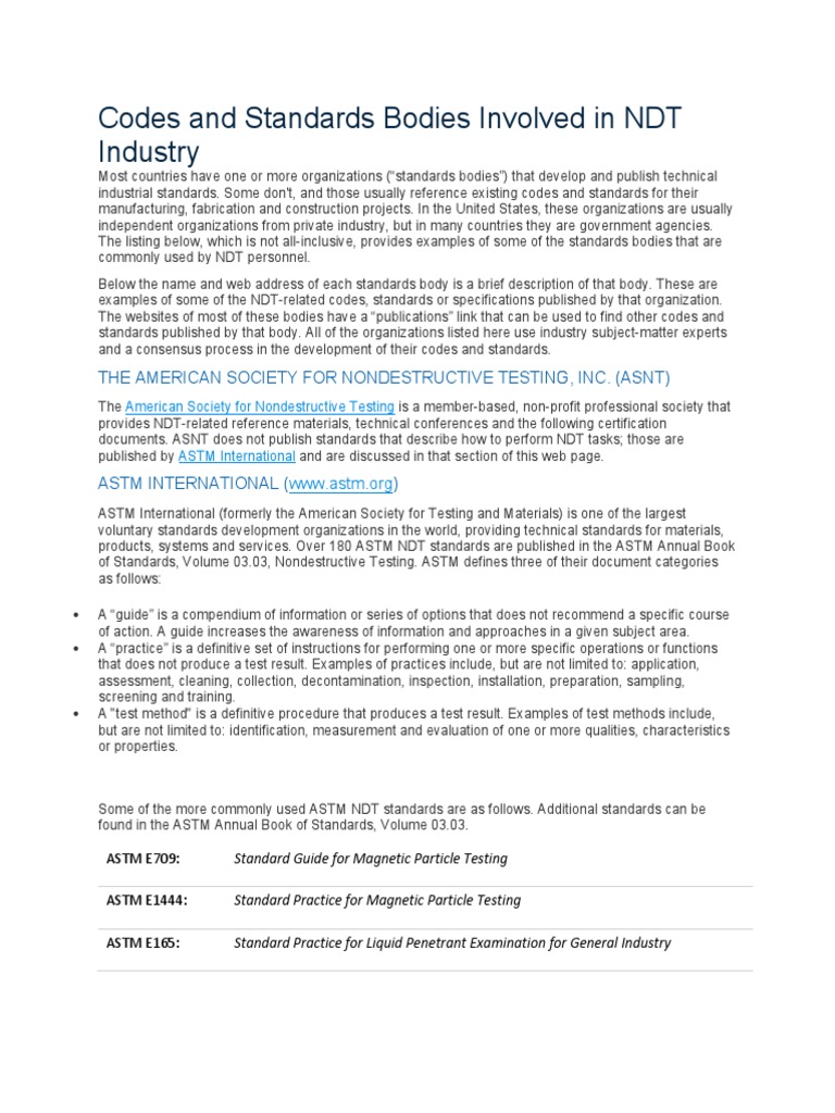 Codes and Standards in NDT Industry PDF Nondestructive Testing