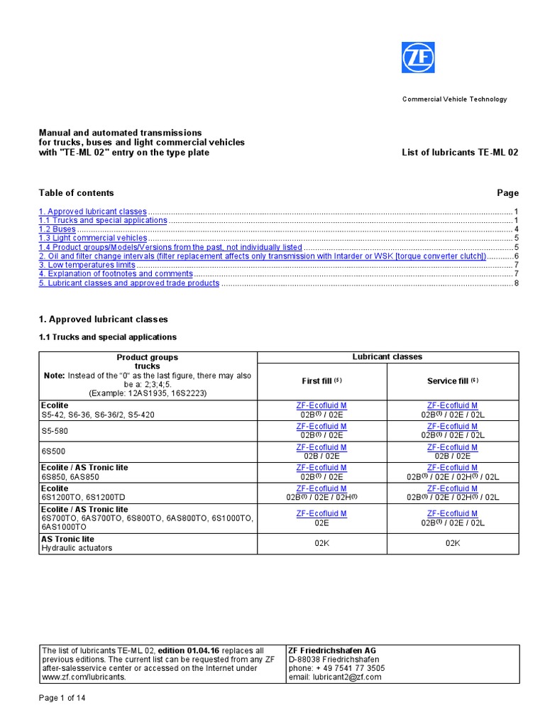 Lubrication Recommendations for ZF Commercial Vehicle Transmissions ...