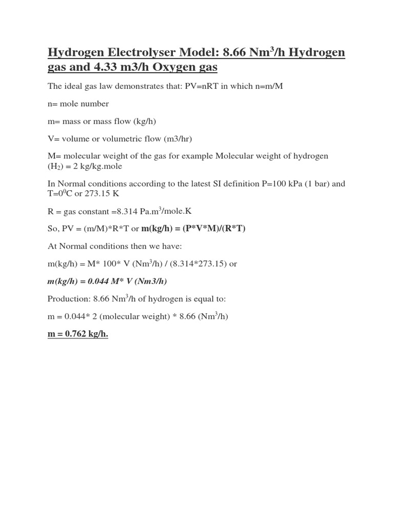 Hydrogen Flow Conversion to kg/h PDF Gases Hydrogen — free download
