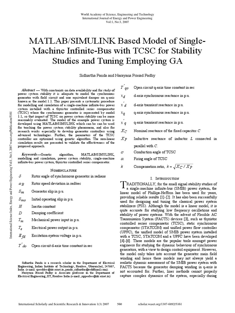 MATLABSIMULINK Based Model of Single Machine PDF | PDF | Mathematical ...