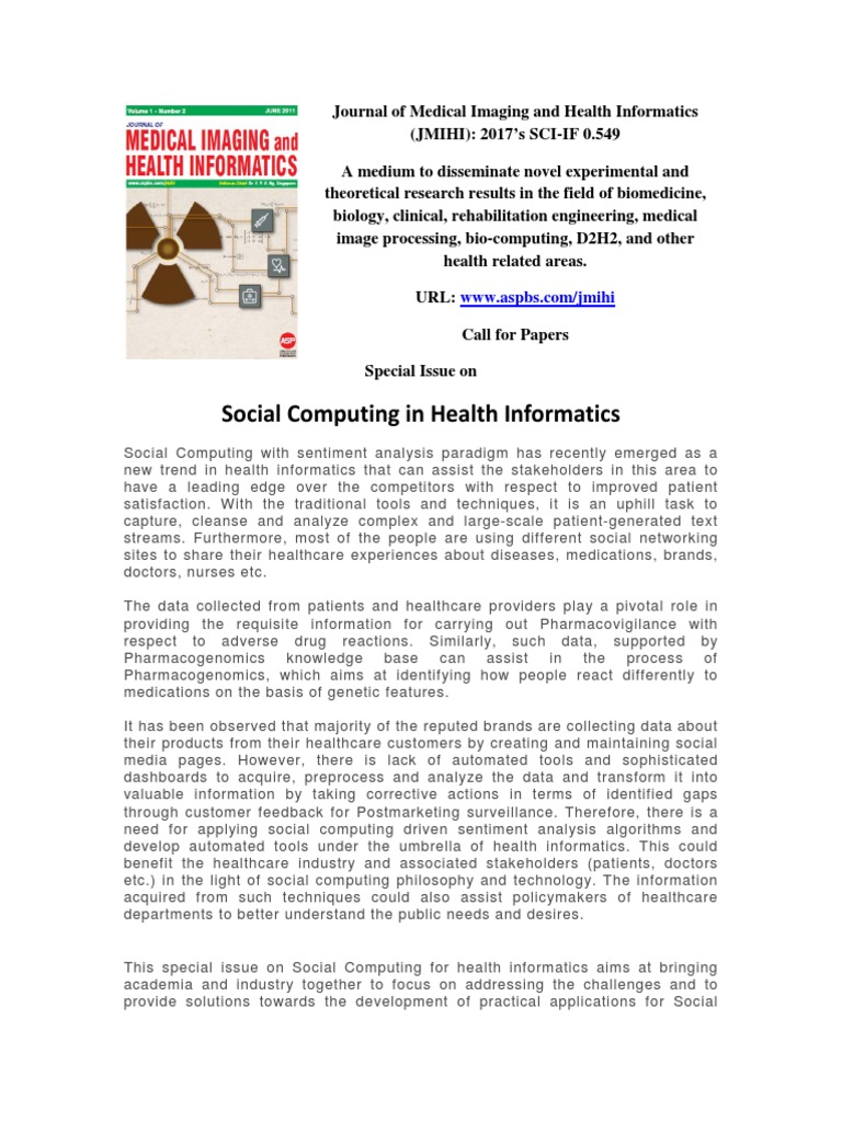 Computing in Health Informatics 30 June 2018 Online | PDF | Health ...
