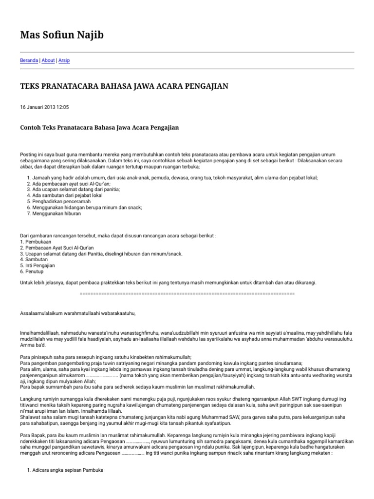 Contoh Contoh Pranatacara Bahasa Jawa Pengajian - filtrujillo.com