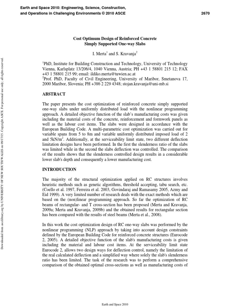 Cost Optimum Design of Reinforced Concrete Simply Supported One-Way ...