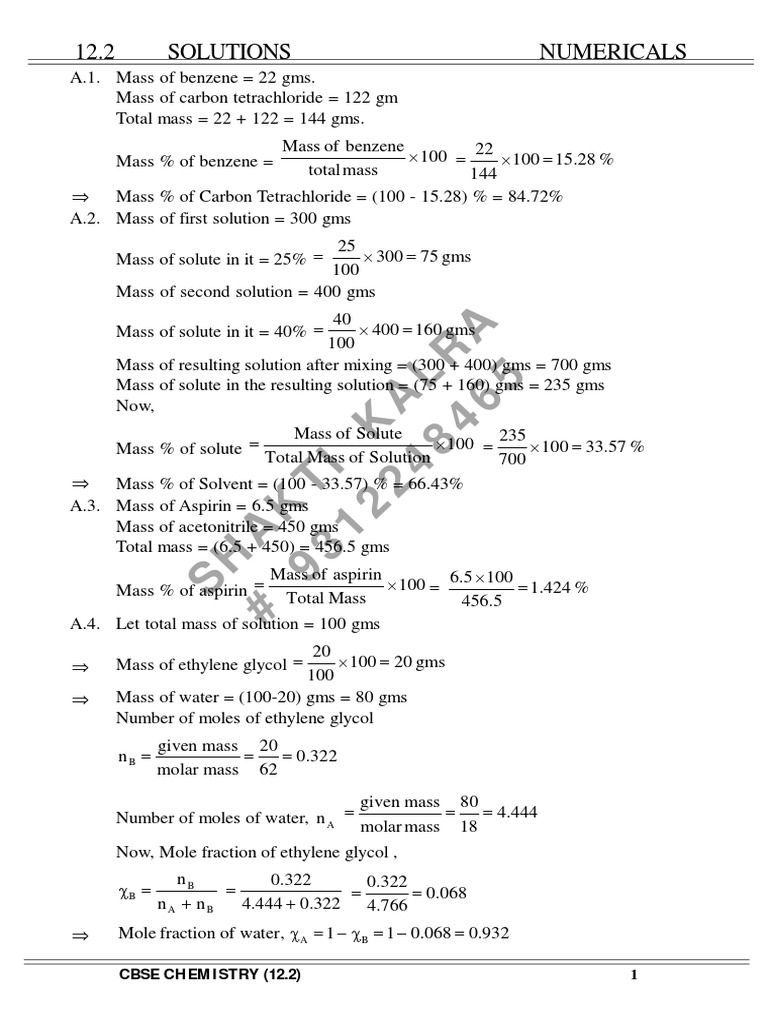 Henry's Law Numerical Solutions for Class 12 | PDF | Molar ...