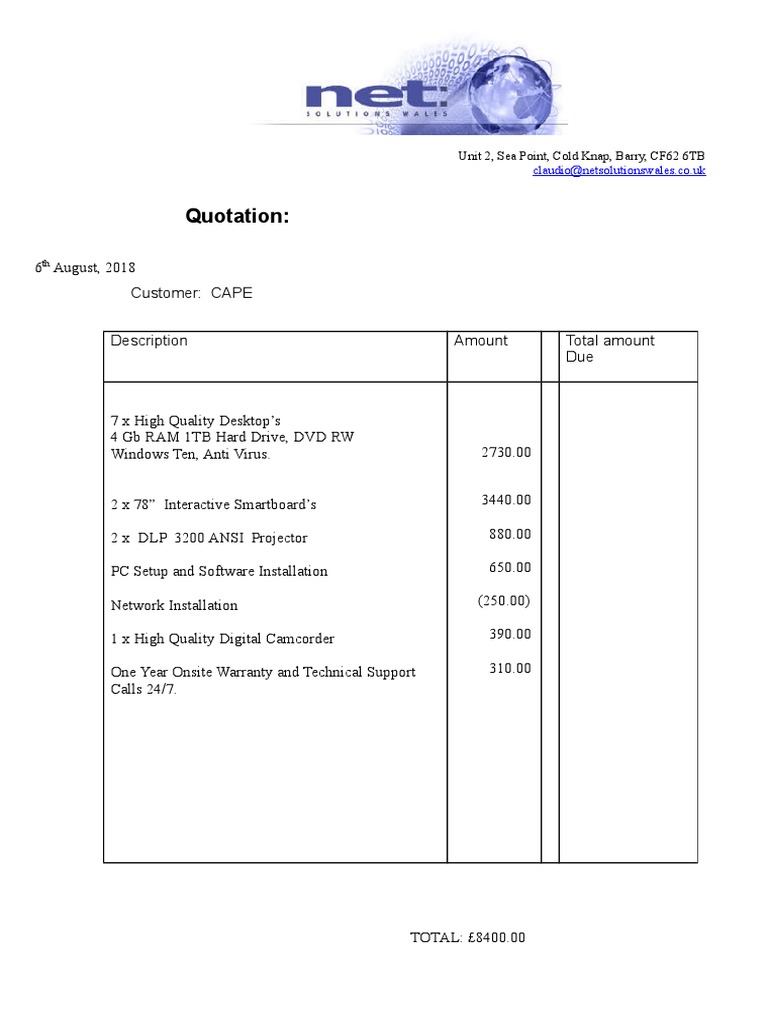 Quotation for IT Equipment and Services | PDF | Computers | Technology ...
