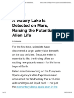 Watery Lake is Detected on Mars, Raising the Potential for Alien Life