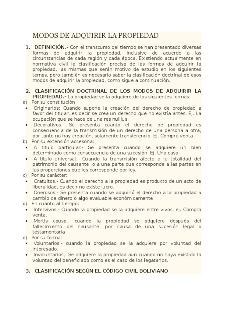 Modos de Adquirir La Propiedad Propiedad Principios éticos Prueba