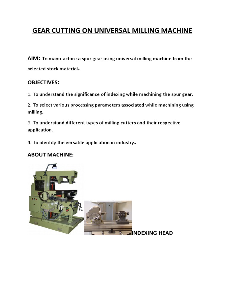 Spur Gear Cutting On Universal Milling Machine PDF Fraction