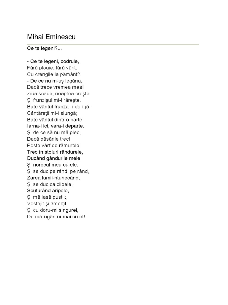 Ce Te Legeni Mihai Eminescu | PDF