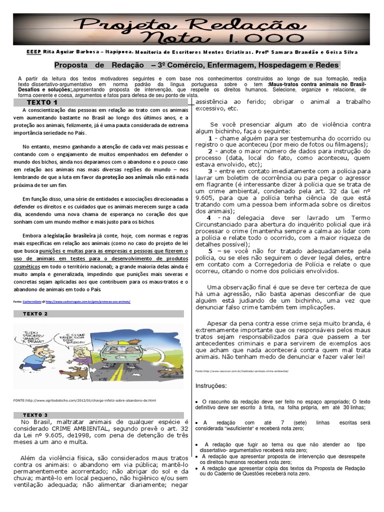 Redação - Maus-Tratos Aos Animais. | PDF | Polícia | Estatuto