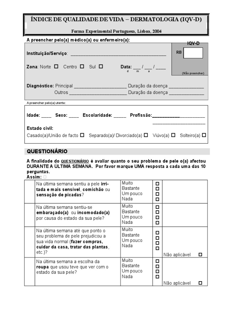 DLQI Portuguese | PDF | Bem-estar | Médico