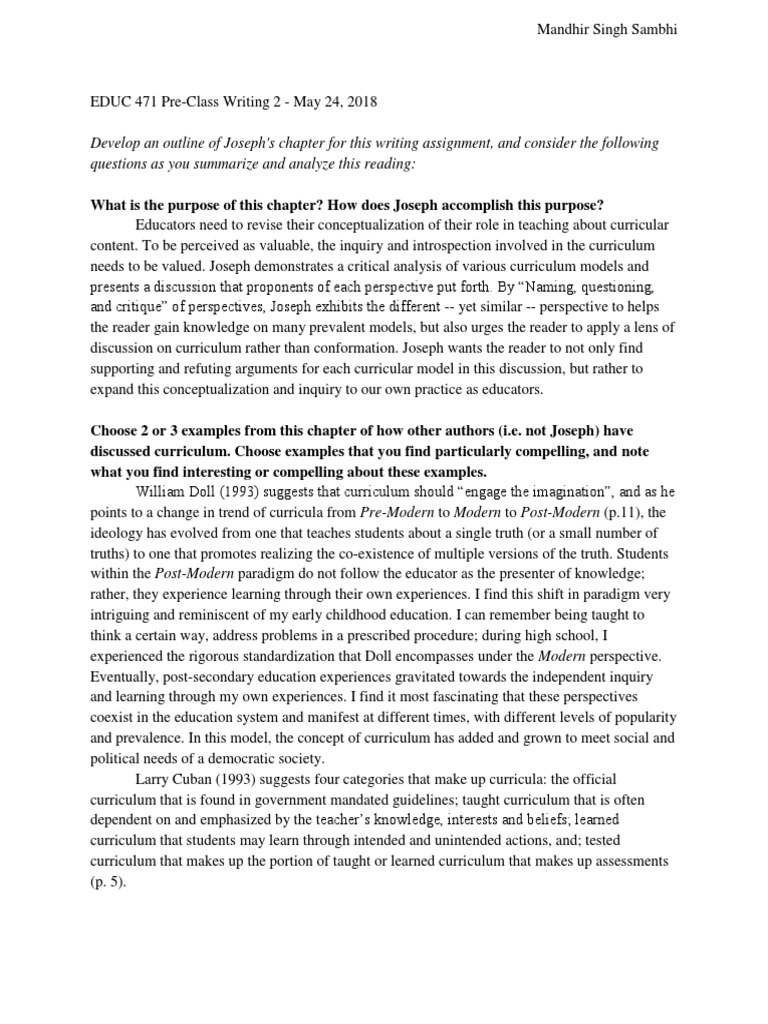 Pre-Class Writing 2 - Mss | PDF | Curriculum | Teachers