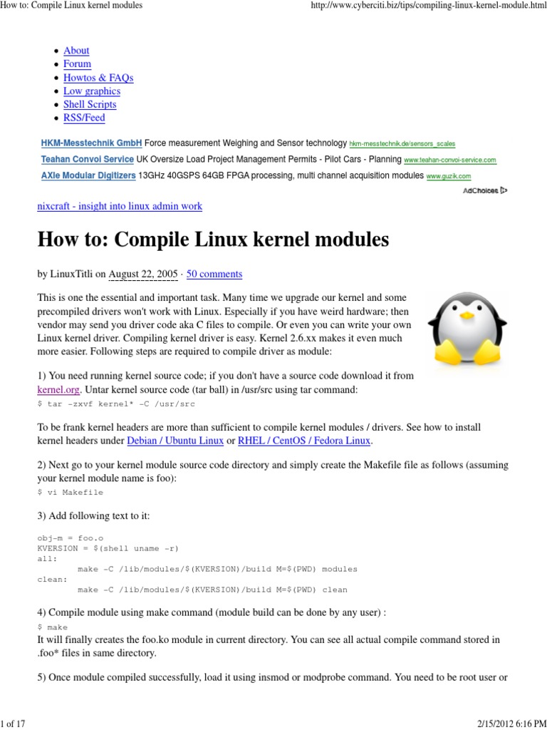 How To - Compile Linux Kernel Modules | PDF | Linux | Operating System ...