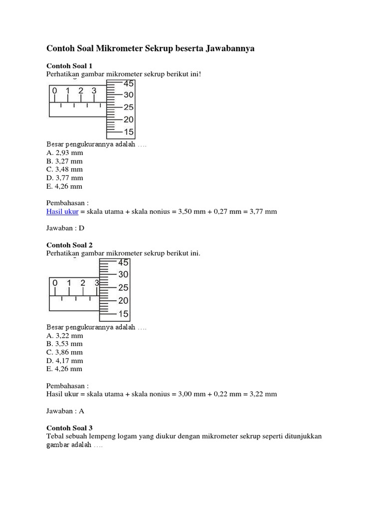 Contoh Soal Mikrometer Sekrup Beserta Jawabannya Docx