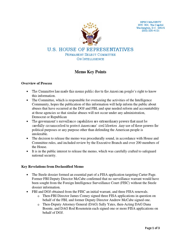 Hpsci Memo Key Points | PDF | United States Foreign Intelligence ...